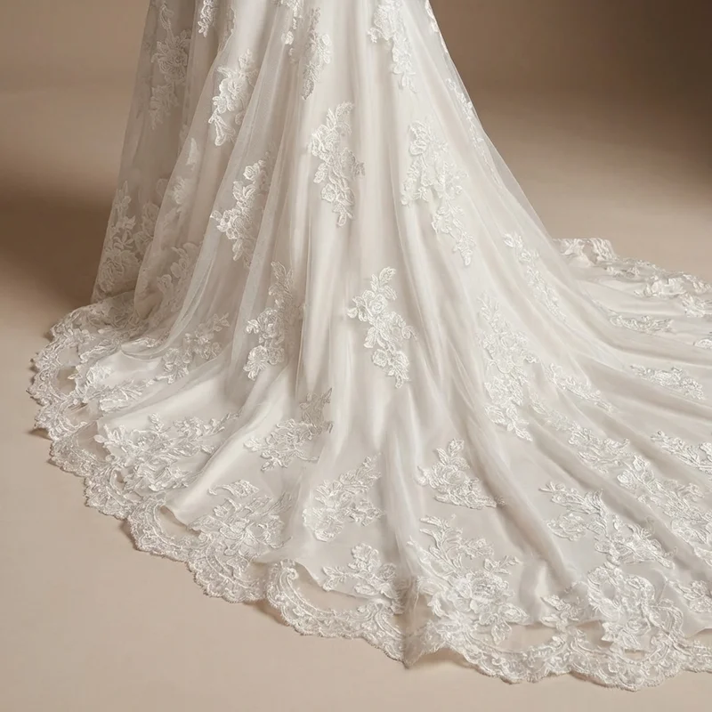 Off Shoulder Lace Mermaid Wedding Dress with Chapel Train - 4