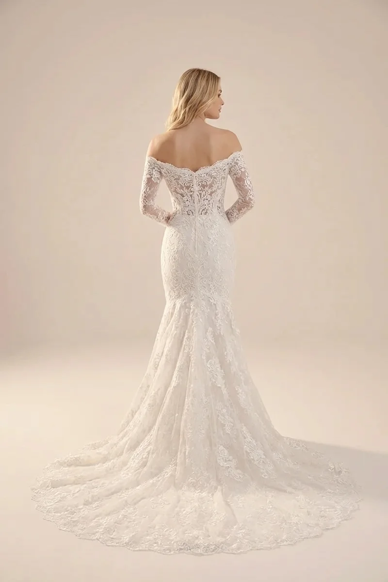 Figurbetontes Meerjungfrau Brautkleid mit Spitzenärmeln - 2