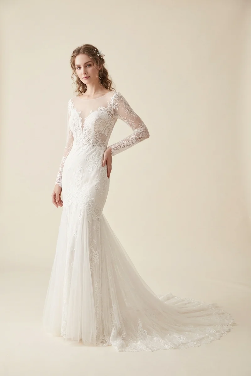 Cordelia Lace Long Sleeve Wedding Dress - 1