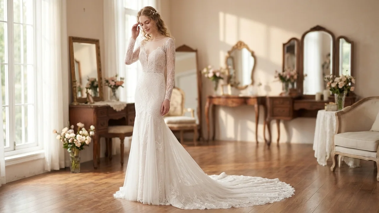 Robe de Mariée Cordelia en Dentelle à Manches Longues - 5