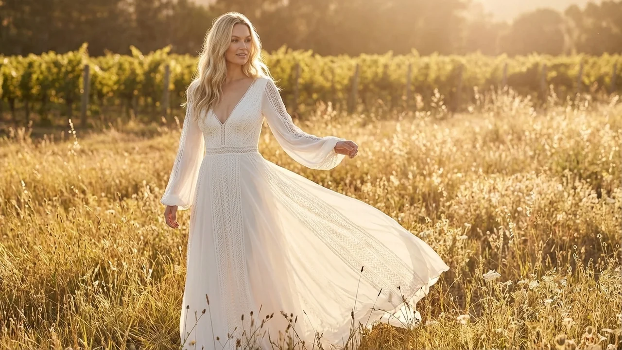 Maya Boho Long Sleeve Wedding Dress - 6