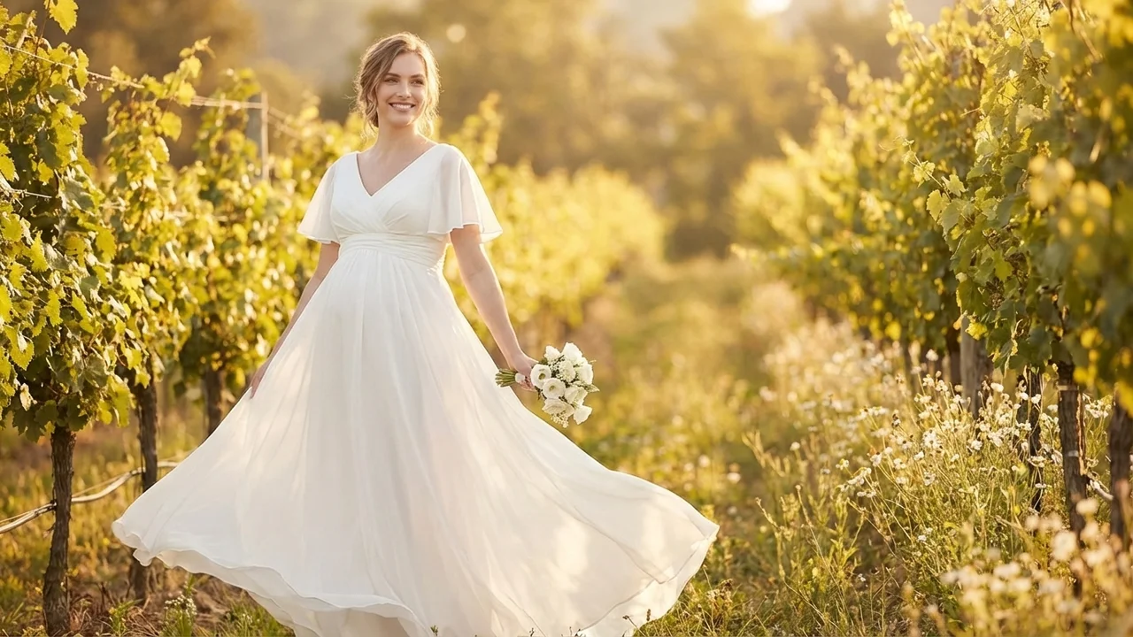 Robe de Mariée Grossesse Eden Taille Empire en Mousseline - 6