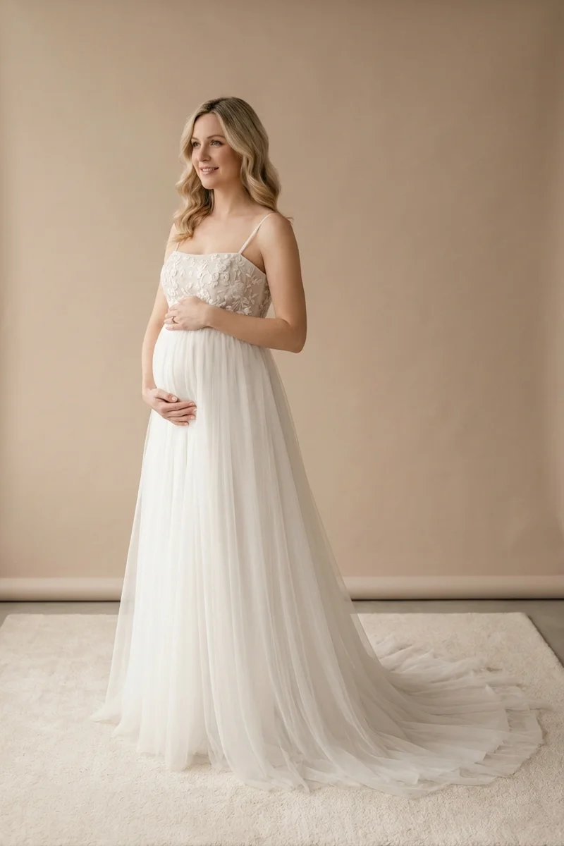Robe de Mariée Grossesse Dahlia en Tulle Trapèze - 1