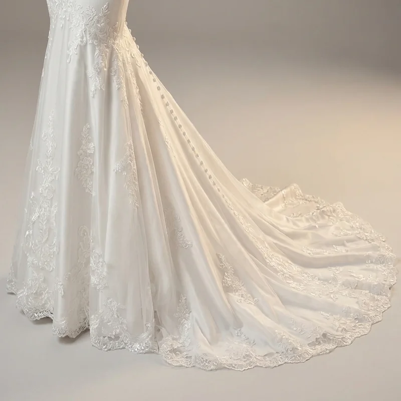 Robe de Mariée Sirène en Dentelle avec Épaules Dénudées - 4