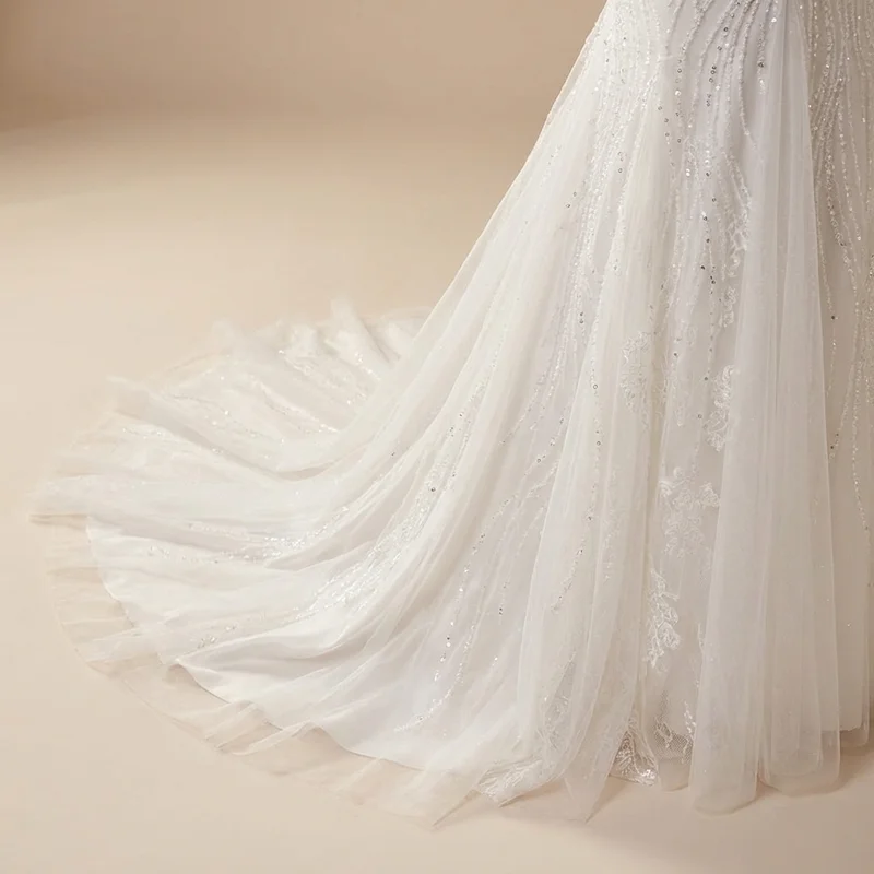 Robe de Mariée Sirène Scintillante Brodée de Perles avec Décolleté Plongeant - 4