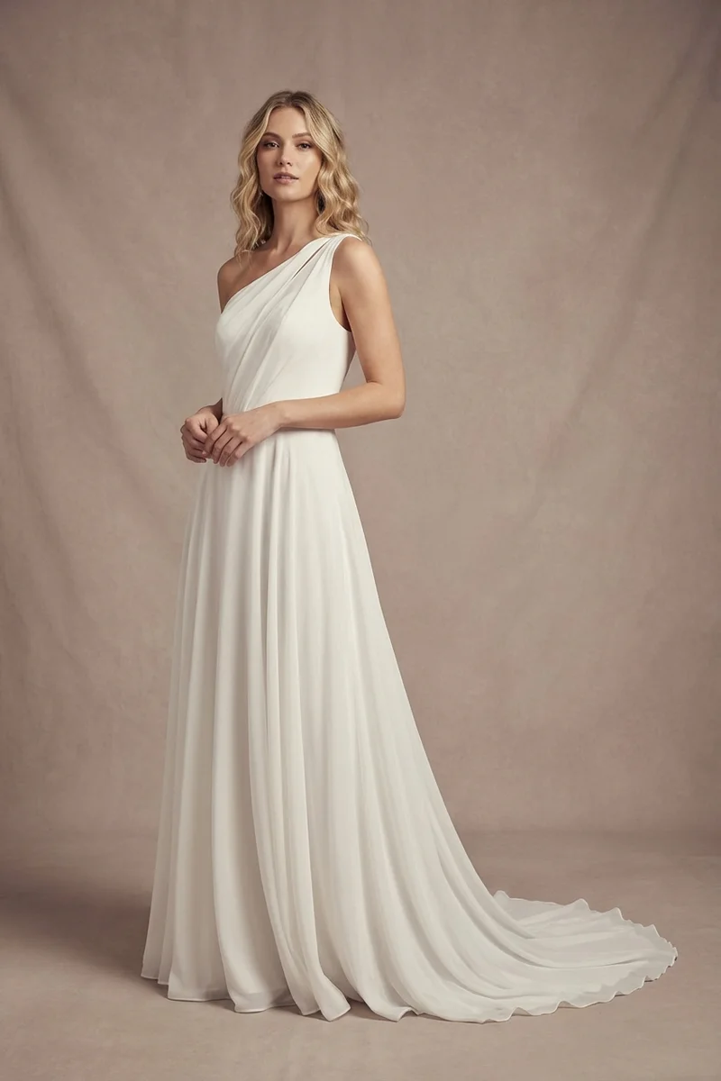 Modernes Asymmetrisches One-Shoulder-Brautkleid - 1