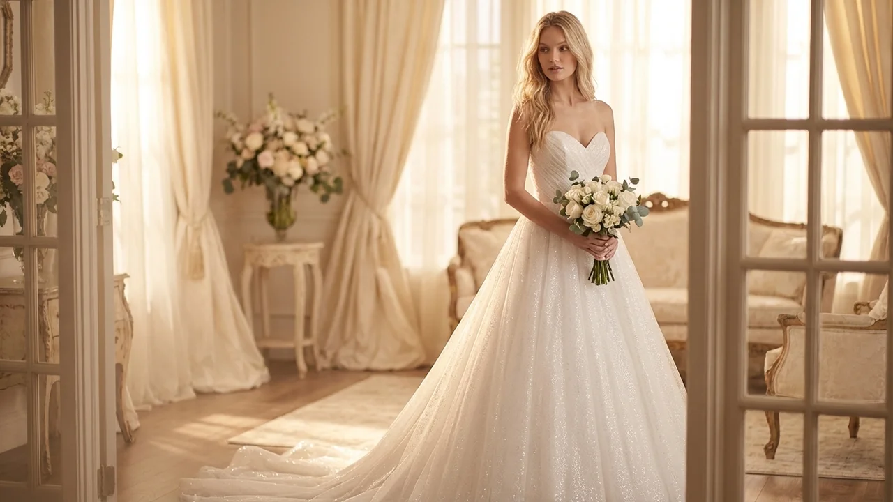 Robe de Mariée Princesse en Tulle Scintillant - 5