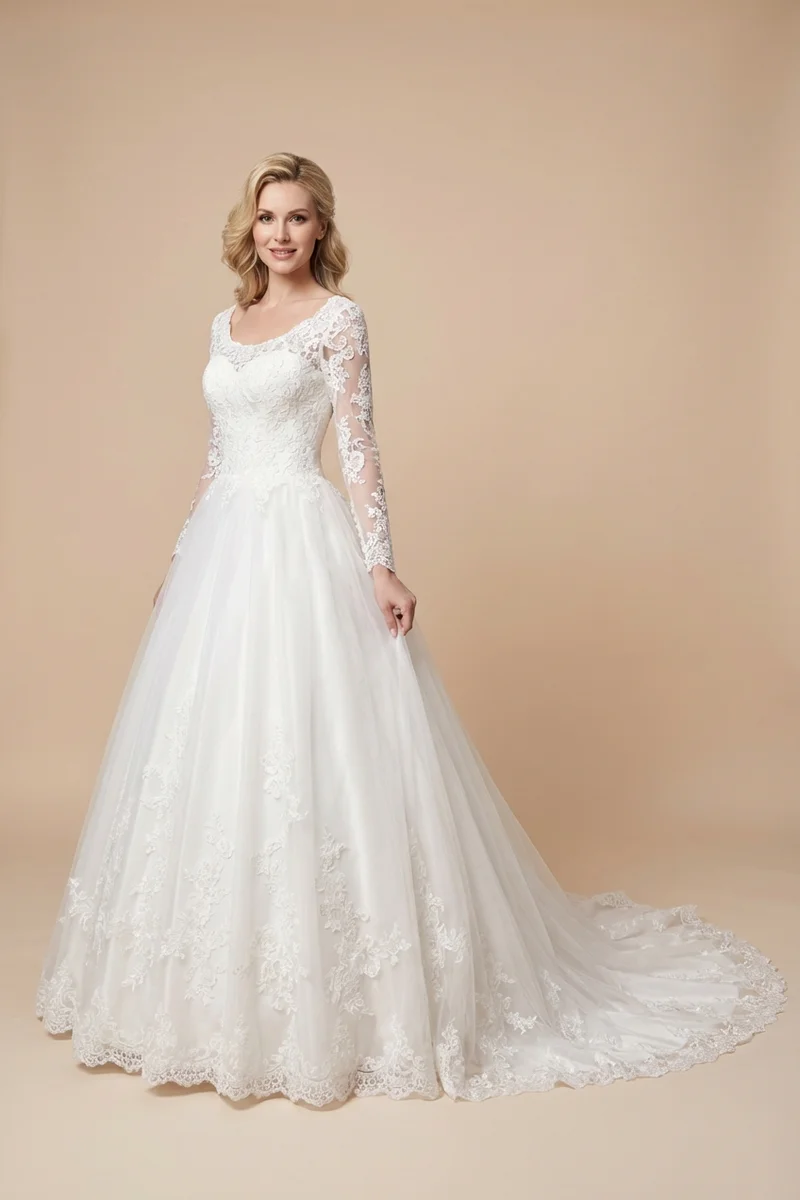 Spitzen-Brautkleid mit Illusion-Rücken im Prinzessin-Stil - 1