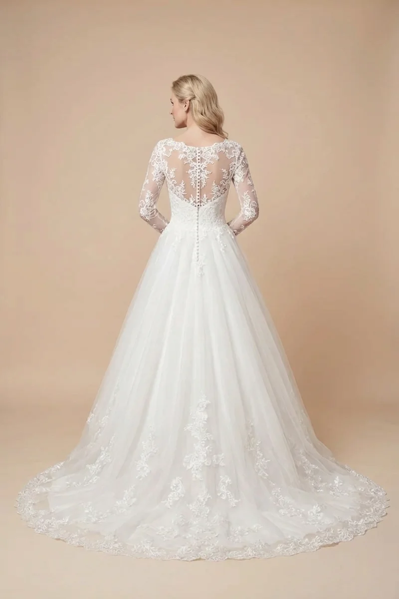 Lace Illusion Back Princess Wedding Dress - 2