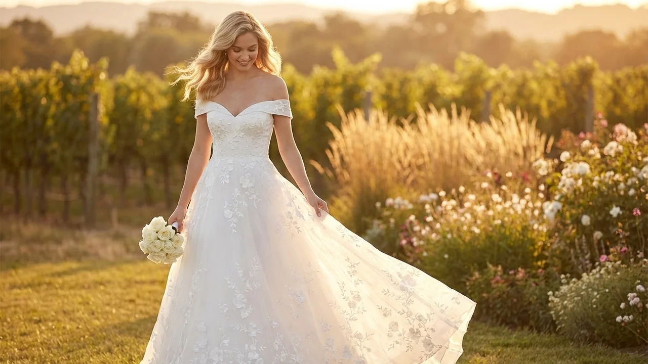 Robe de Mariée Princesse en Organza Brodé - 6