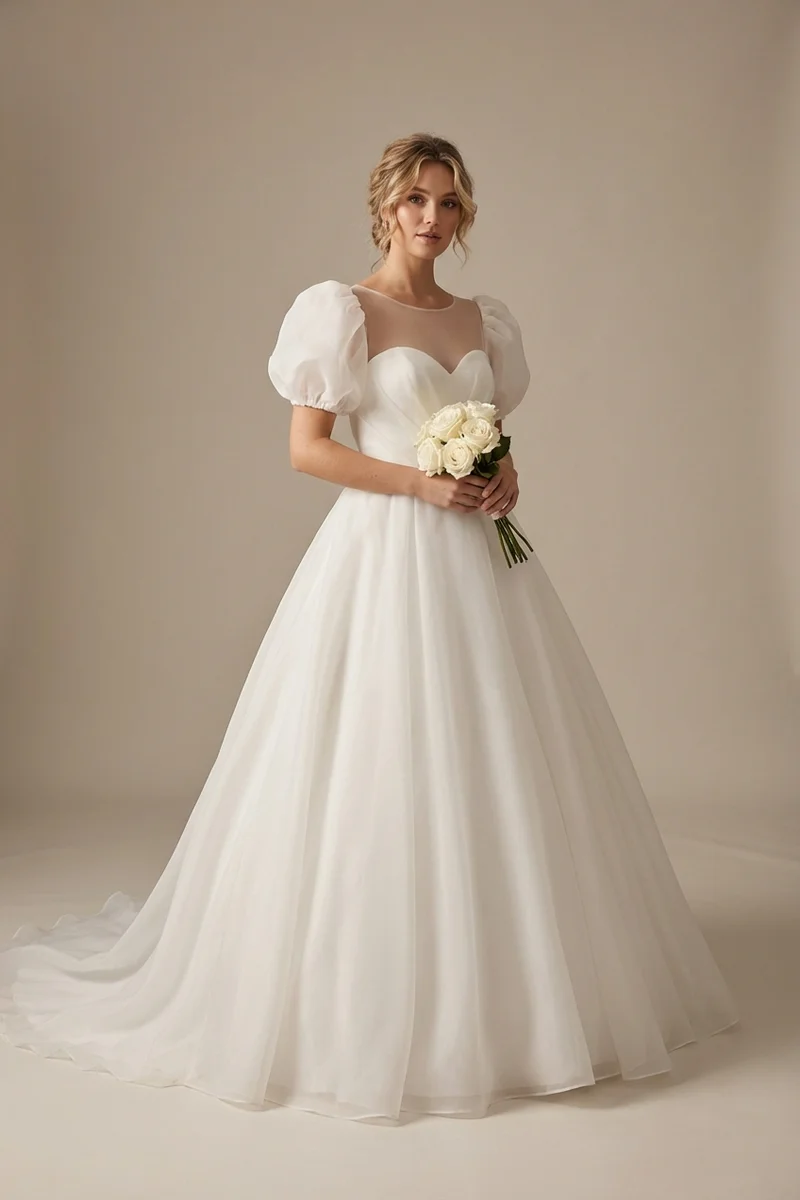 Julia Puffärmel Organza Prinzessin Brautkleid - 1