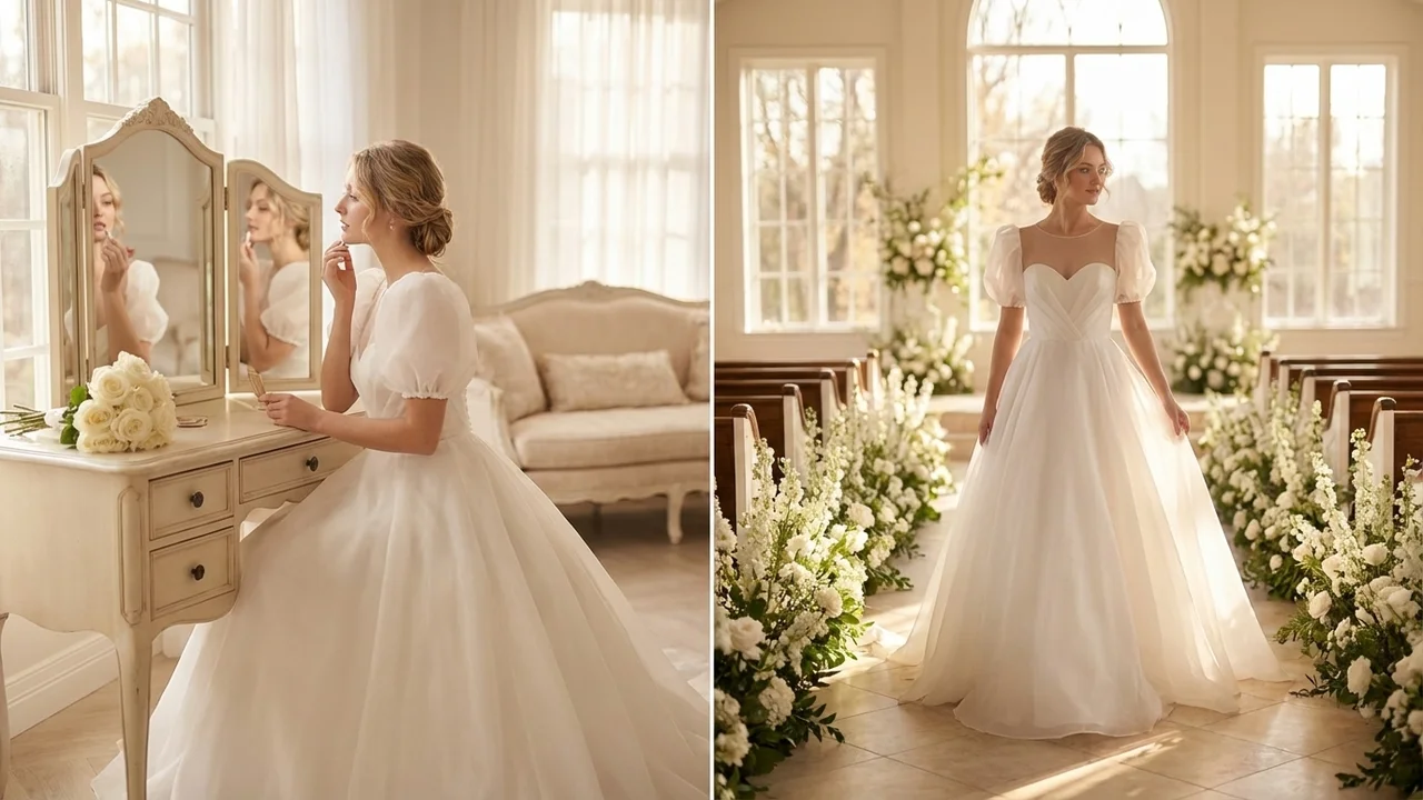 Julia Puffärmel Organza Prinzessin Brautkleid - 5