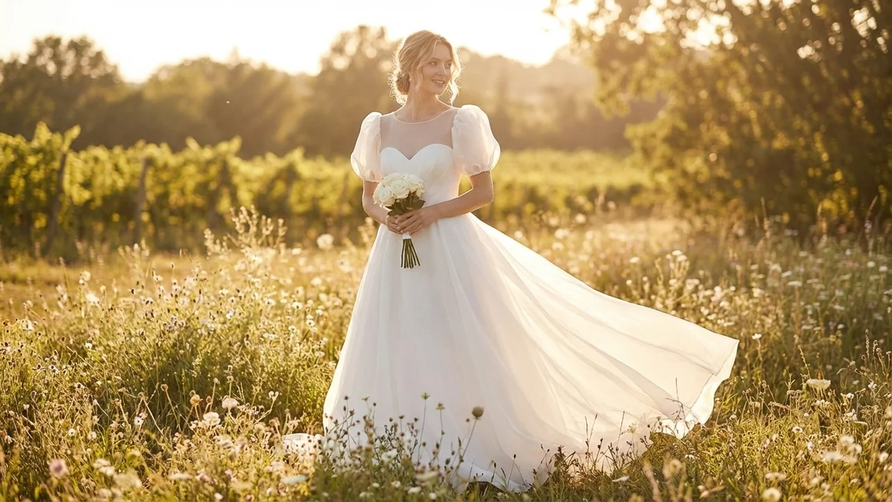 Julia Puffärmel Organza Prinzessin Brautkleid - 6