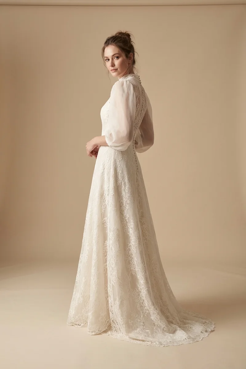 Kate Puffärmel Spitzen Vintage Brautkleid - 1
