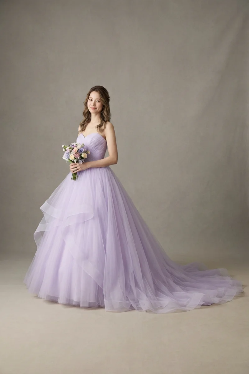 Lavender Tulle Ball Gown Wedding Dress - 1