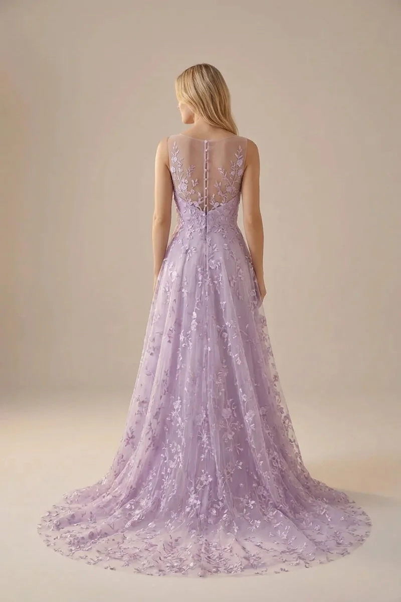 Lilac Embroidered A-Line Purple Wedding Dress - 2