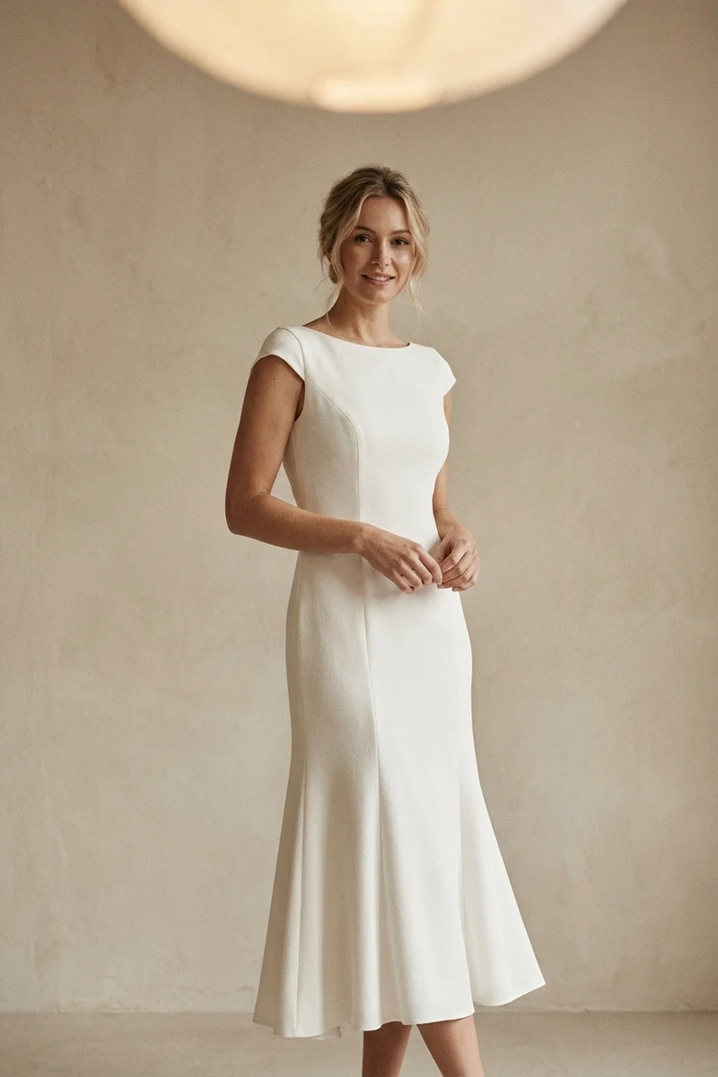Elegant Crepe Midi Reception Dress - 1