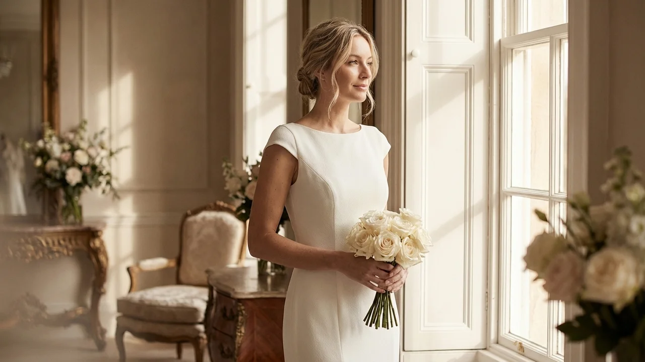 Elegant Crepe Midi Reception Dress - 5