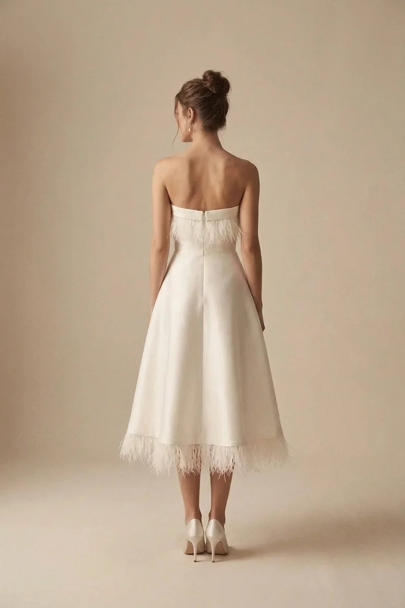Feather Trim Cocktail Reception Dress - 2
