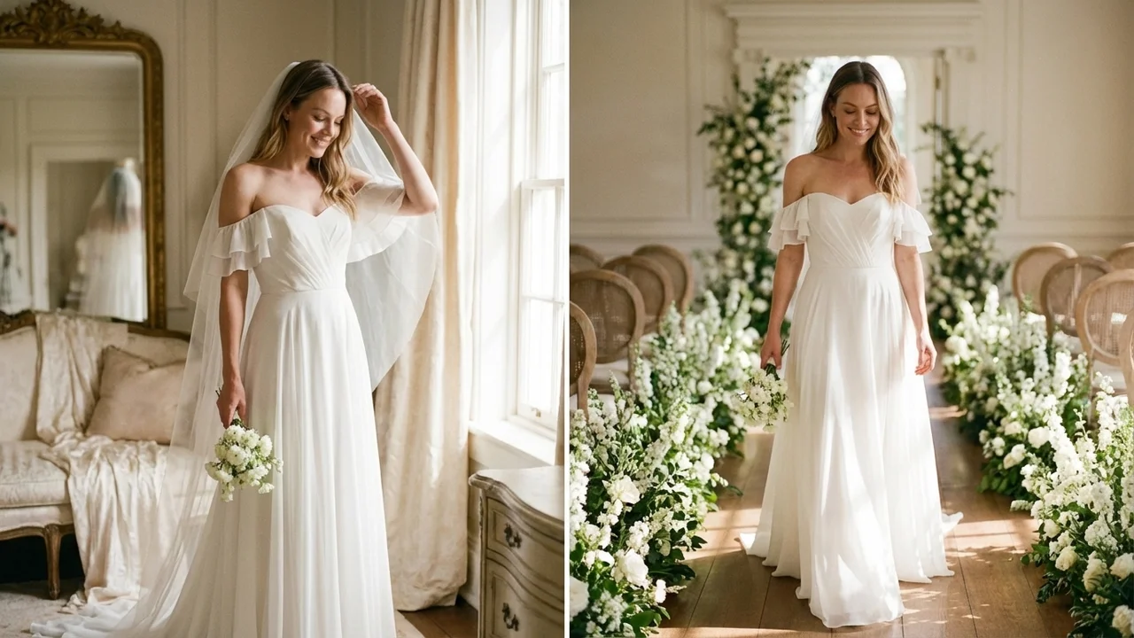 Harper Rüschen-Off-Shoulder-Chiffon-Brautkleid - 5