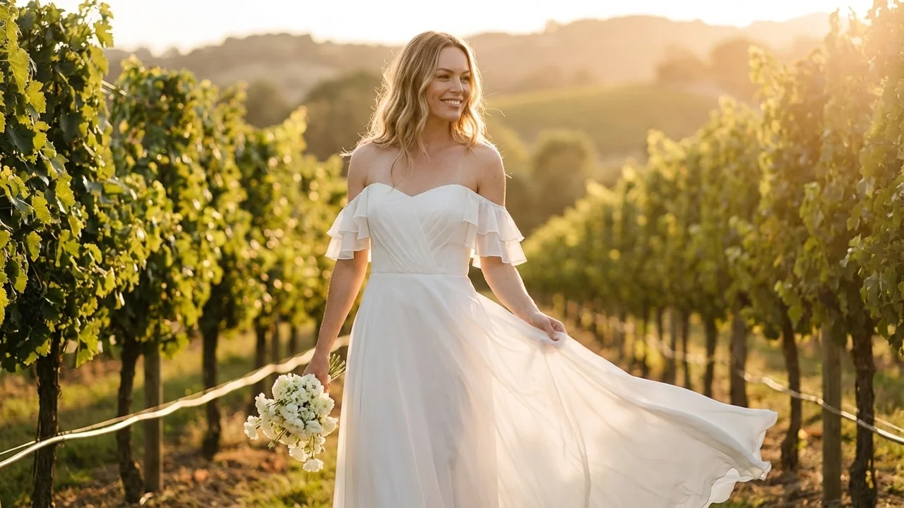 Harper Rüschen-Off-Shoulder-Chiffon-Brautkleid - 6