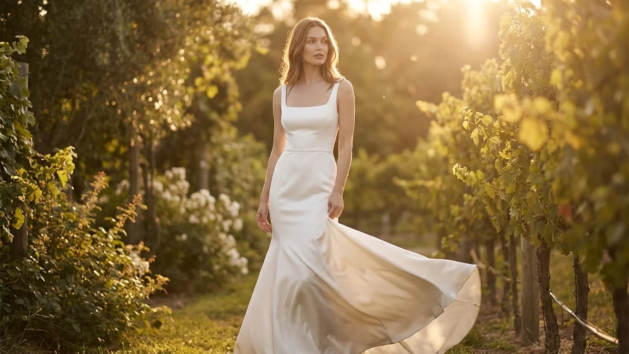 Isla Ruffle Hem Satin Fit and Flare Wedding Dress - 6