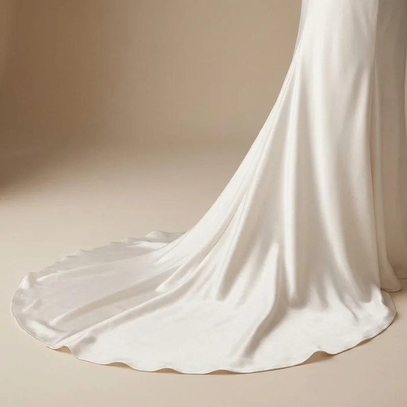 Robe de Mariée Fourreau en Satin Col Rond avec Petite Traîne - 4
