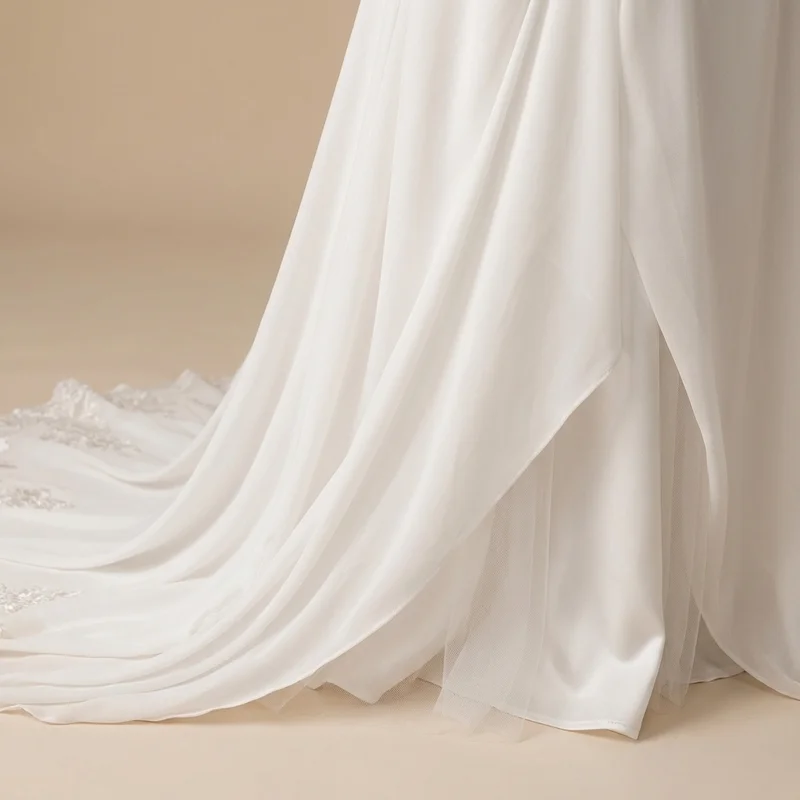 Robe de Mariée Plage en Mousseline à Manches Courtes - 4