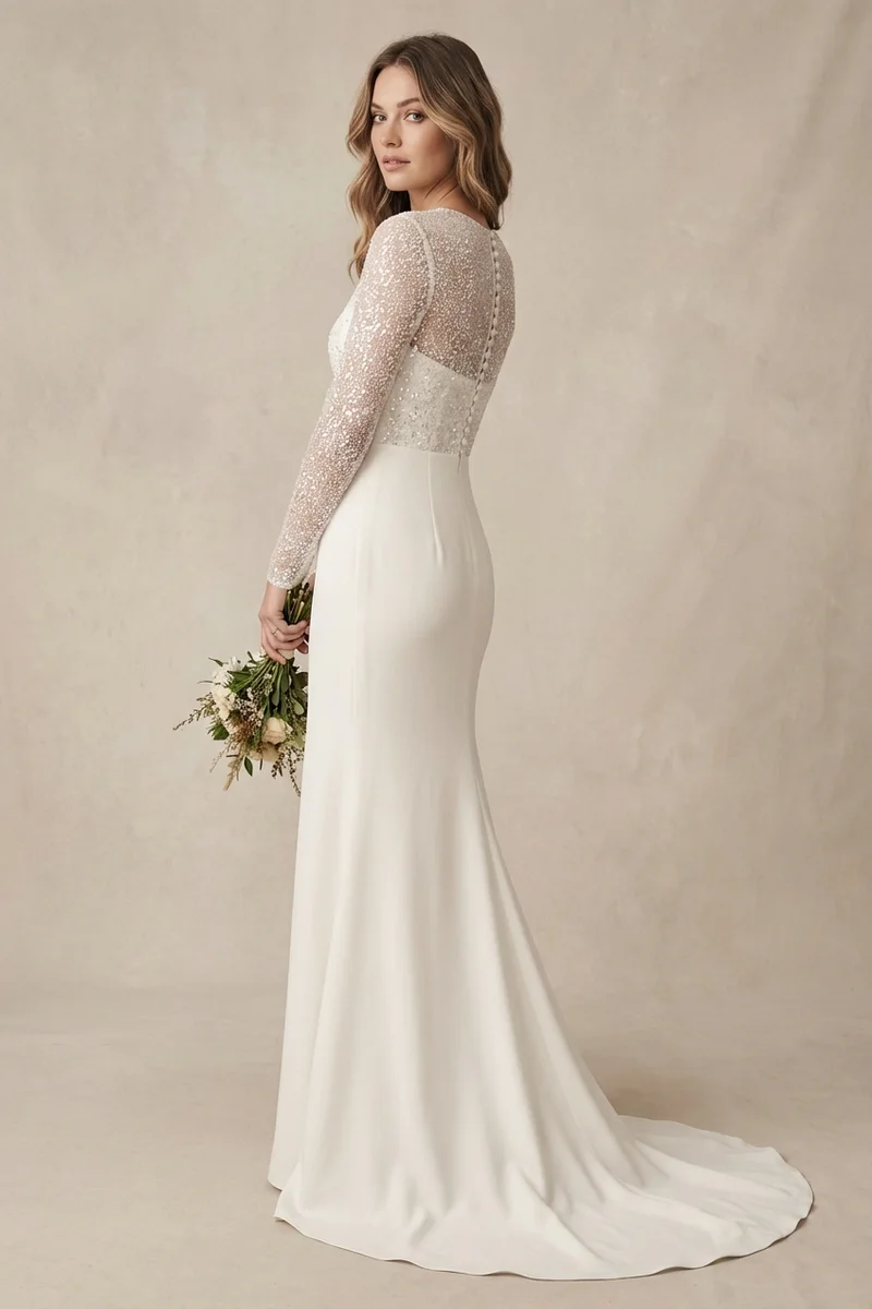 Ophelia Sequin Long Sleeve Elegant Wedding Dress - 1