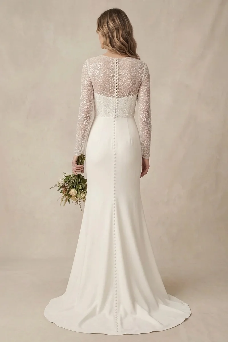 Ophelia Sequin Long Sleeve Elegant Wedding Dress - 2