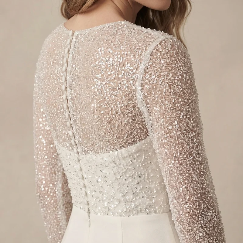 Ophelia Sequin Long Sleeve Elegant Wedding Dress - 3