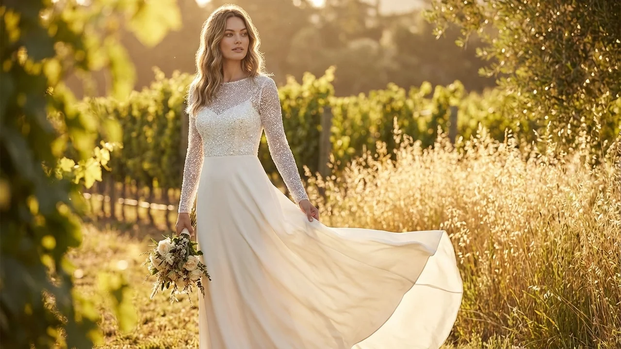 Ophelia Sequin Long Sleeve Elegant Wedding Dress - 6