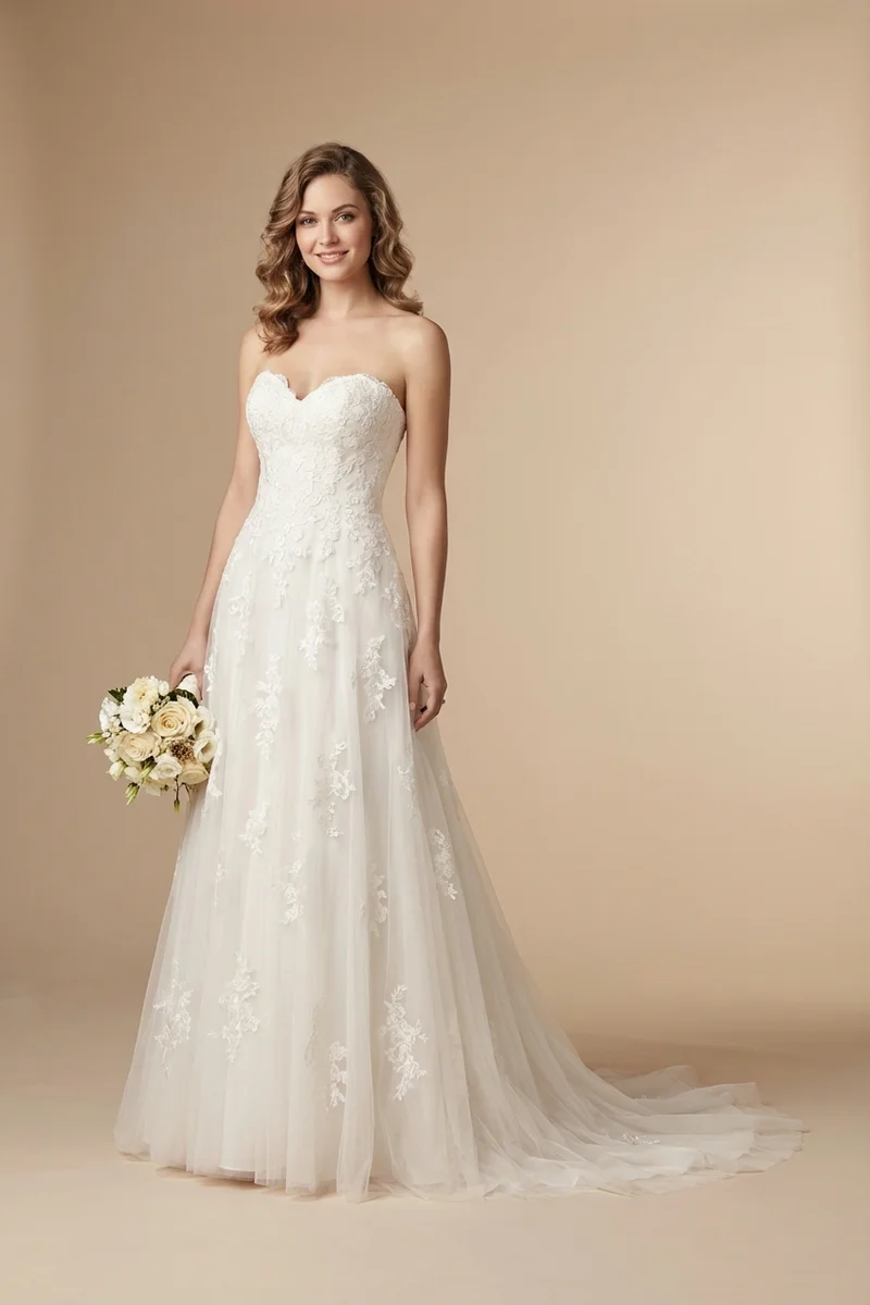 Romantisches Trägerloses Spitzen-A-Linien-Kleid - 1