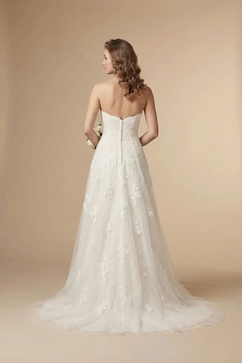 Robe de Mariée Romantique en Dentelle Sans Bretelles Ligne A - 2