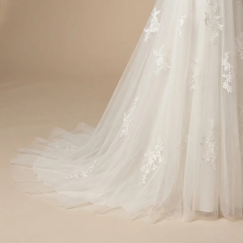 Robe de Mariée Romantique en Dentelle Sans Bretelles Ligne A - 4