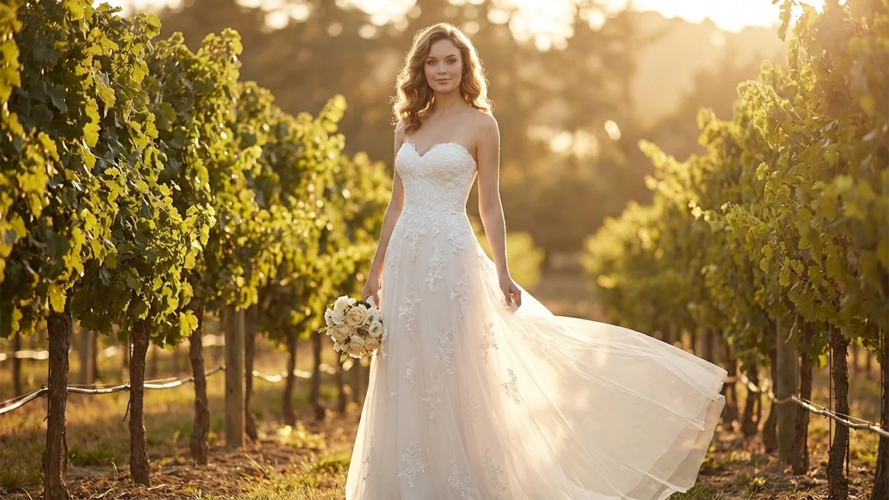 Robe de Mariée Romantique en Dentelle Sans Bretelles Ligne A - 6