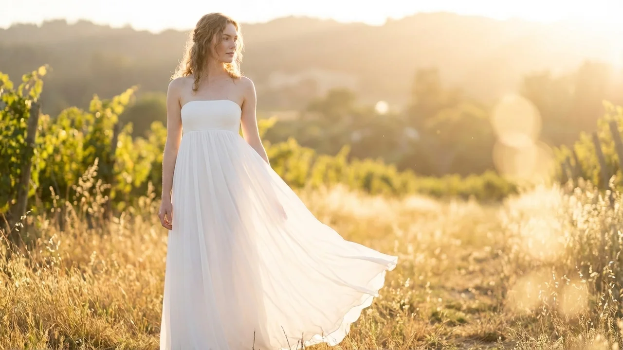 Strapless Chiffon Empire Waist Beach Dress - 6