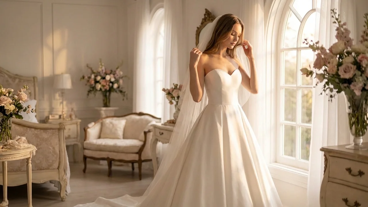 Robe de Bal Classique en Satin Col Cœur - 5