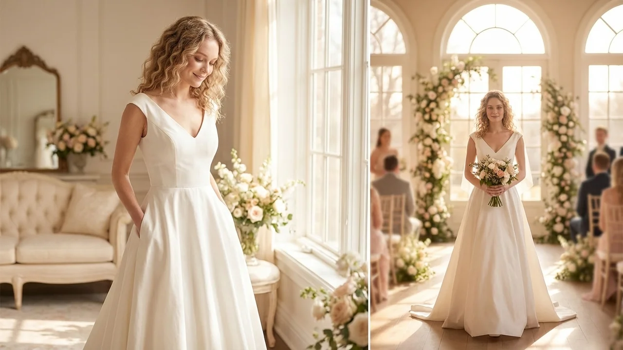 Isabelle Taffeta A-Line Wedding Dress with Pockets - 5