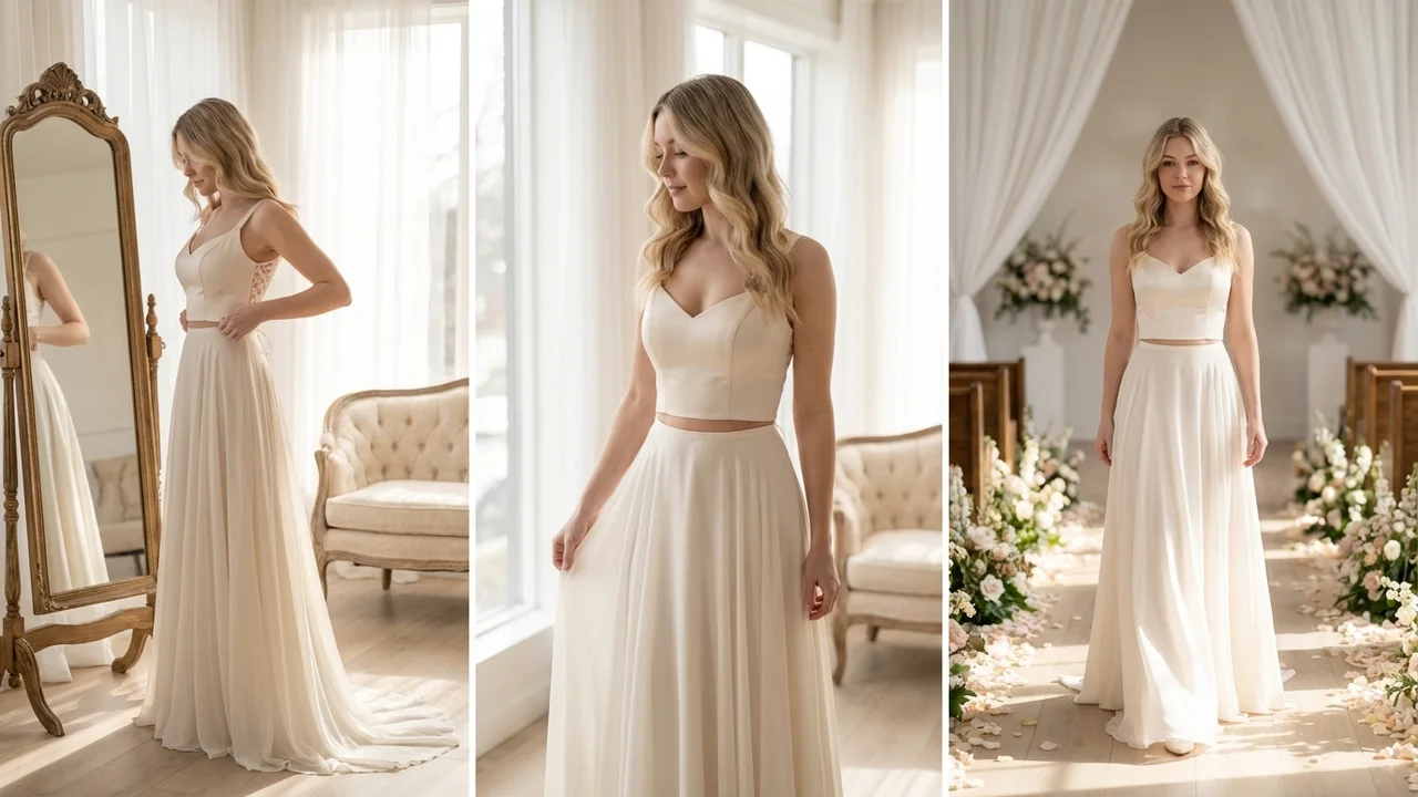 Bella Satin Bodice & Chiffon Skirt Two Piece Wedding Dress - 5