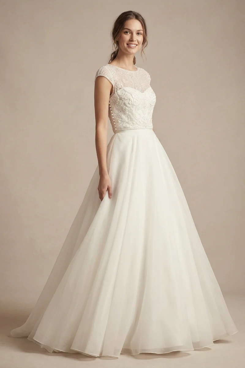 Clara Beaded Top & Organza Skirt Two Piece Wedding Dress - 1