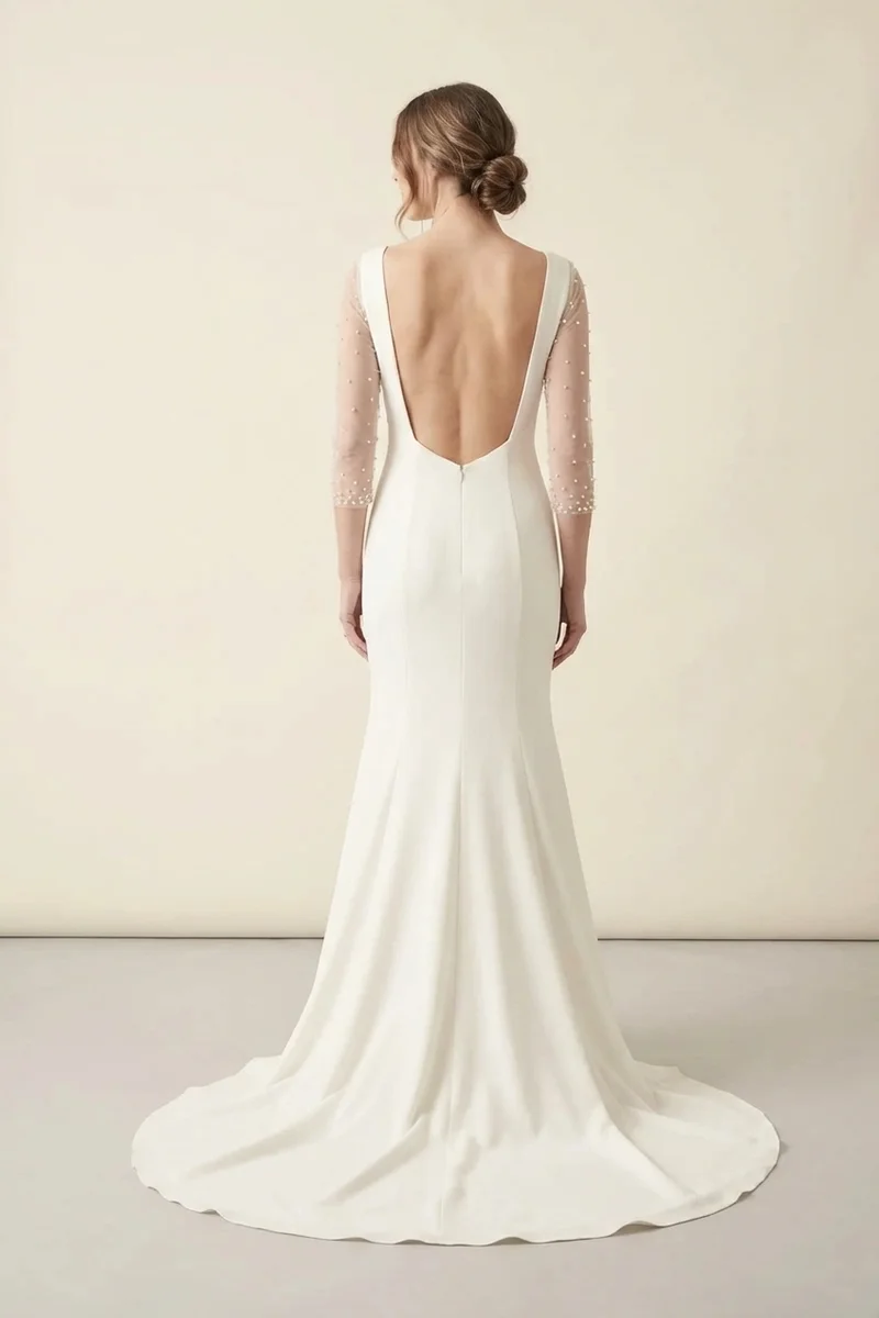 Modernes Crêpe-Kleid mit transparenten 3/4-Ärmeln - 2