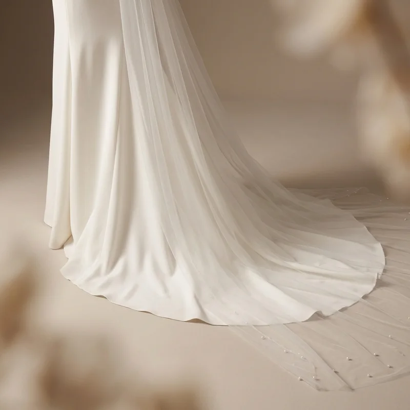 Modernes Crêpe-Kleid mit transparenten 3/4-Ärmeln - 4