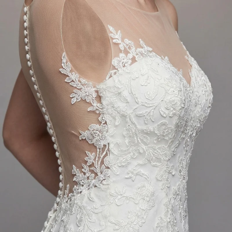 Robe de Mariée Trompette en Dentelle avec Dos Illusion - 3