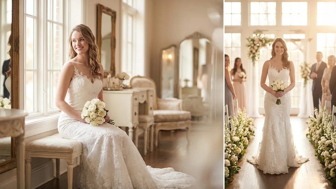 Robe de Mariée Trompette en Dentelle avec Dos Illusion - 5