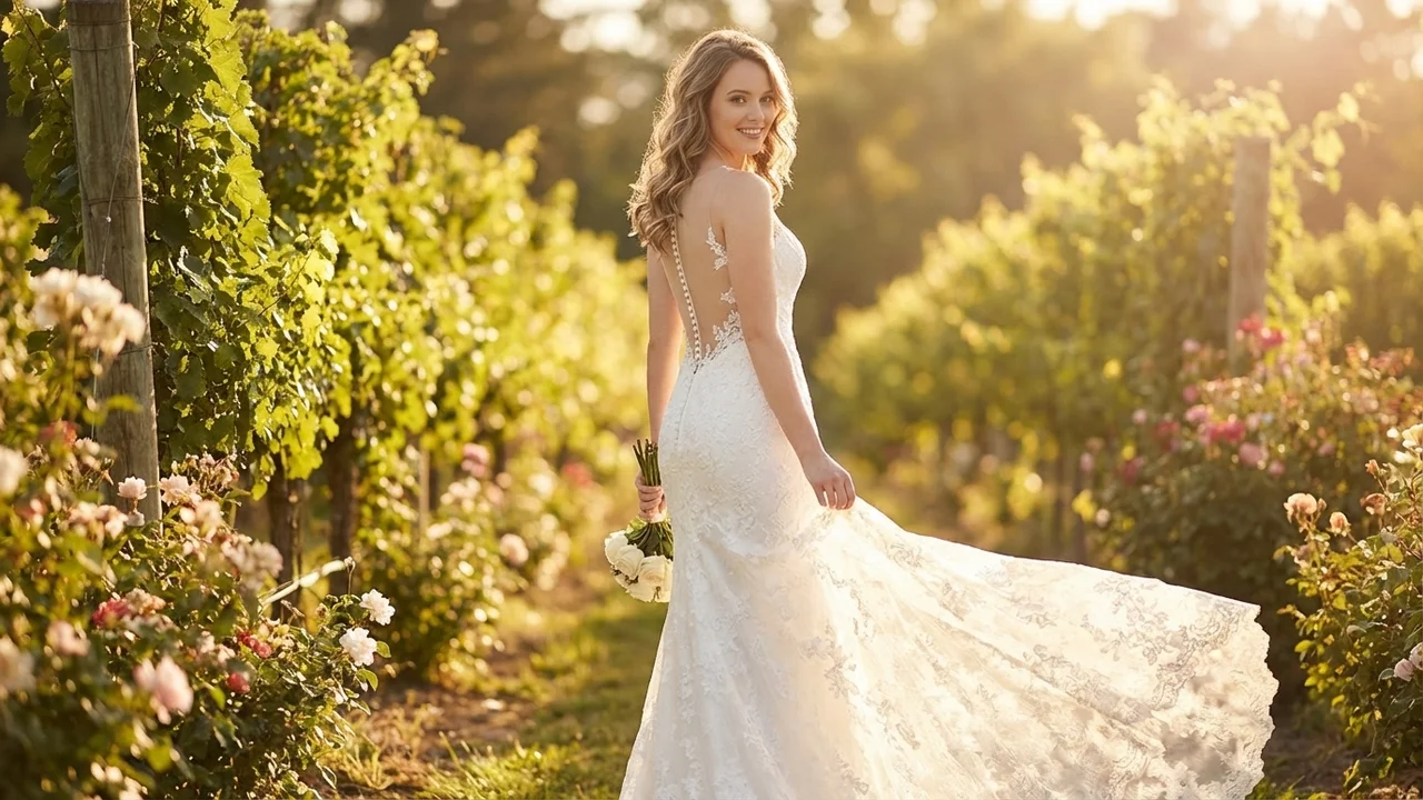 Robe de Mariée Trompette en Dentelle avec Dos Illusion - 6