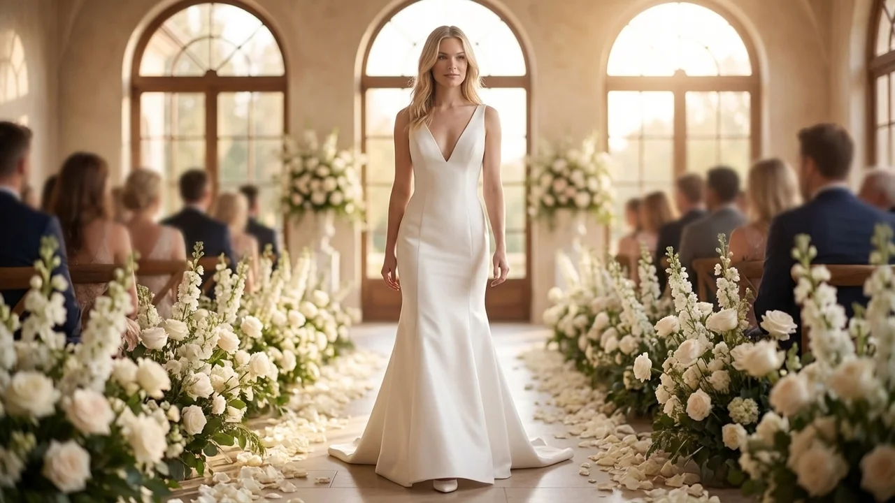 Elegantes Satin-Meerjungfrau-Brautkleid mit V-Ausschnitt - 5