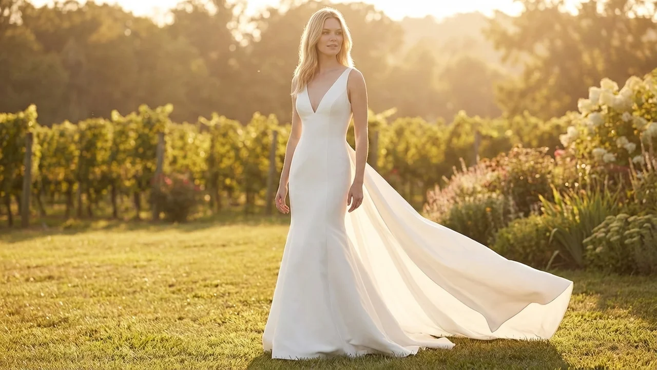 Elegantes Satin-Meerjungfrau-Brautkleid mit V-Ausschnitt - 6