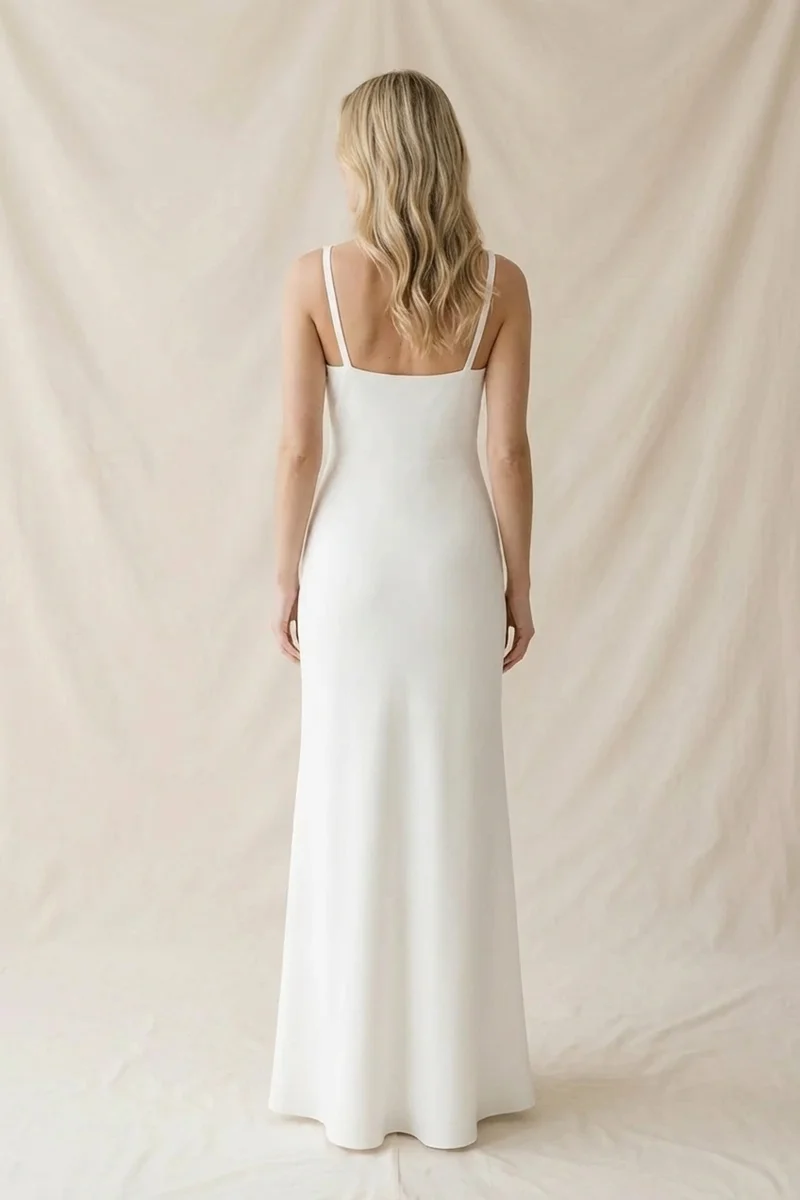 Robe de Mariée Blanche Simple en Crêpe Style Nuisette - 2
