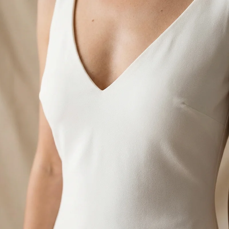 Robe de Mariée Blanche Simple en Crêpe Style Nuisette - 3